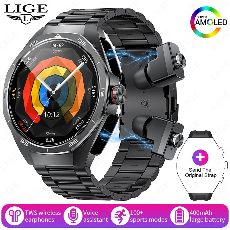 Smartwatch LIGE 2 en 1 con auriculares TWS, llamadas Bluetooth y monitor de salud