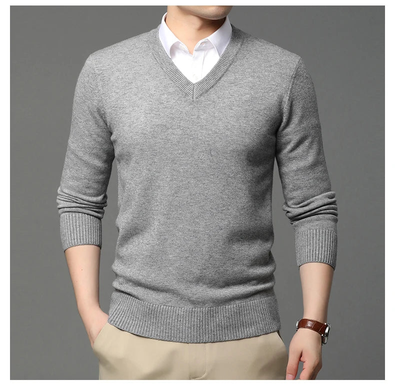 Suéter de Punto con Cuello en V para Hombre – Otoño Invierno