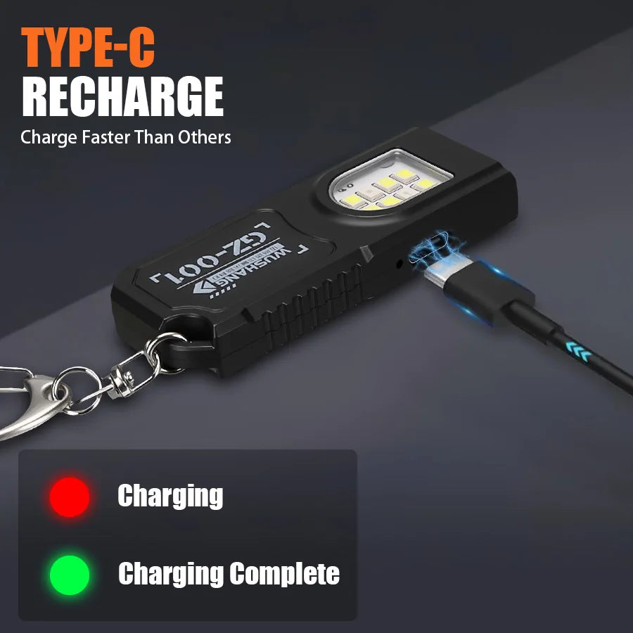Linterna Mini LED COB Llavero Recargable USB con Imán y Clip