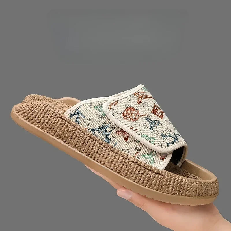 Zapatillas de casa de algodón transpirables con estampado floral