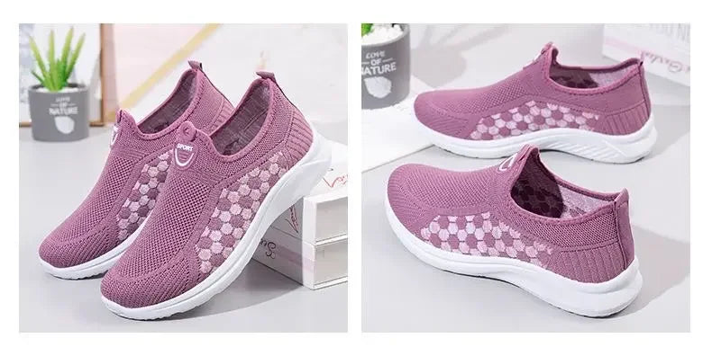 Zapatillas de malla a cuadros para mujer, livianas y cómodas para caminar