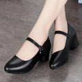 2025 Nuevos zapatos de tacón medio para mujer: cuero suave antideslizante con hebilla ajustable, cómodos para uso diario e informal