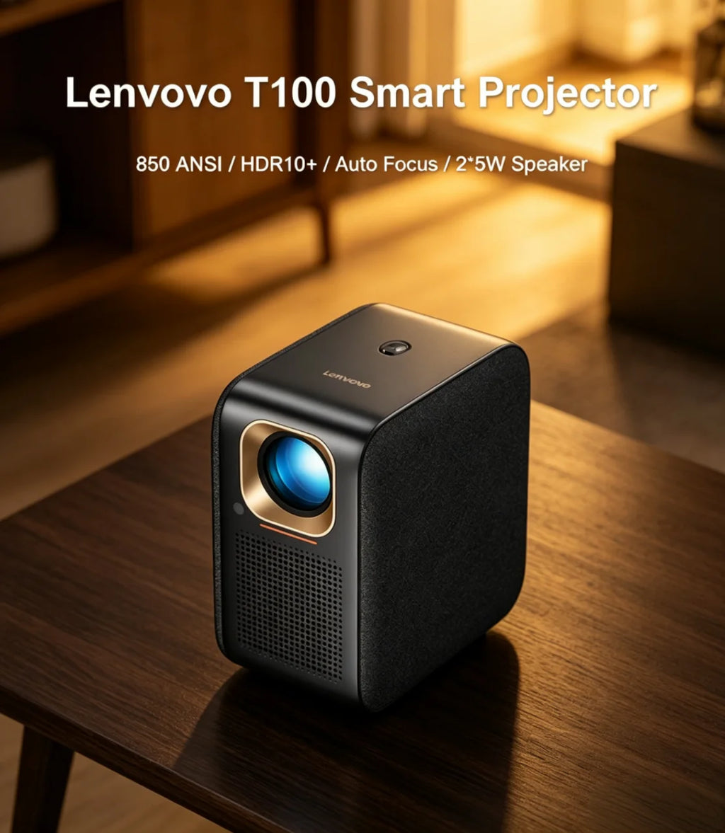 Proyector Inteligente Lenovo T100, 850ANSI, Calidad de Imagen Nativa 1080P, Enfoque Automático, Proyección Multimodo, Cine en Casa Inteligente