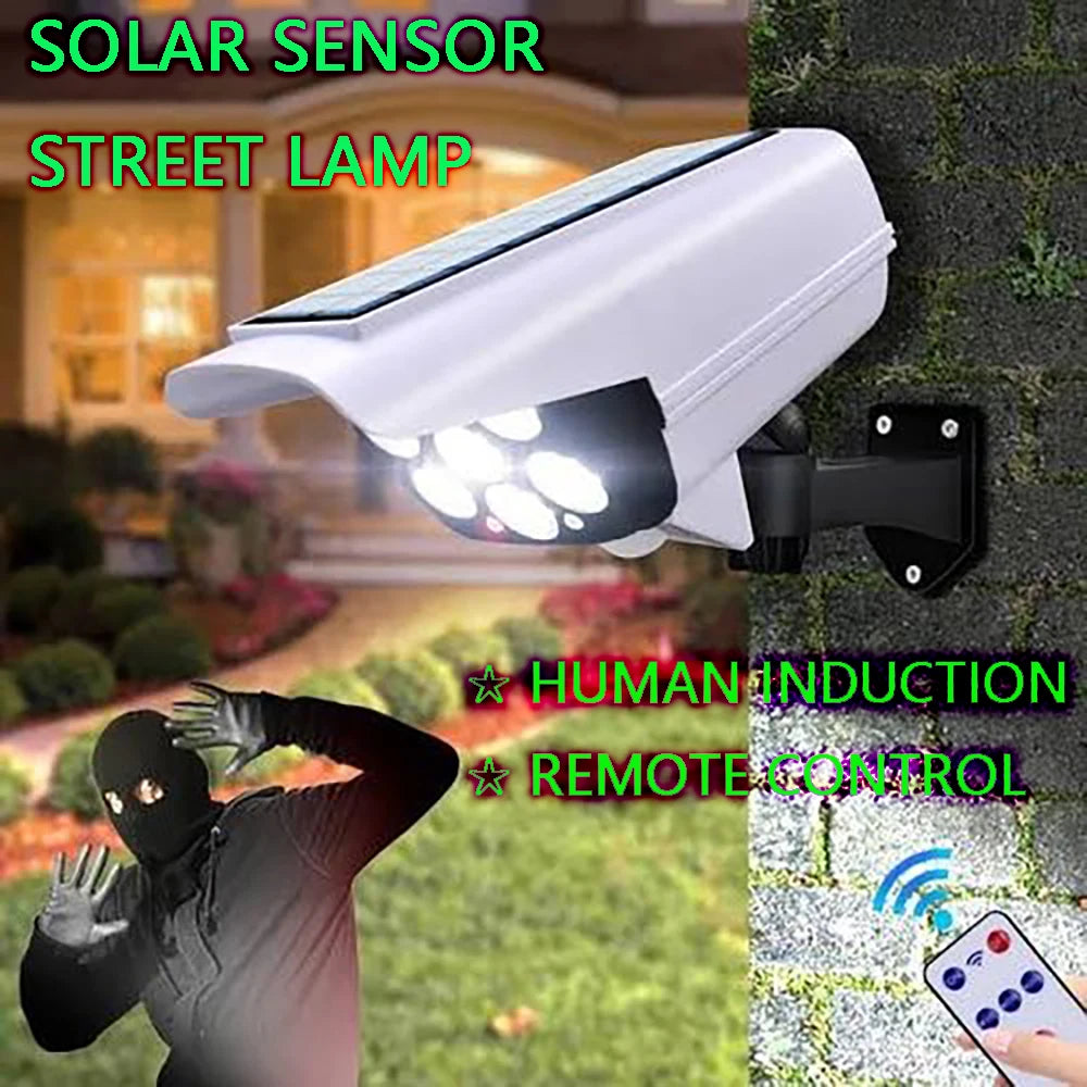 Lámpara Solar de Pared con Sensor de Movimiento y Cámara de Simulación 77 LED