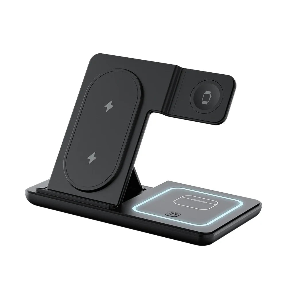Cargador Inalámbrico 3 en 1 Plegable con LED, Estación de Carga Rápida para Samsung S25 S24 S23 Galaxy Watch 2-9 Active Buds Pro