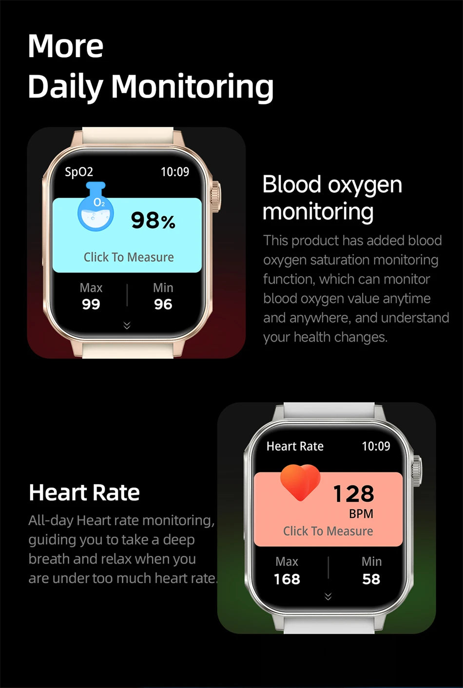 Smartwatch LIGE con llamadas Bluetooth, monitor de salud y carga rápida tipo C