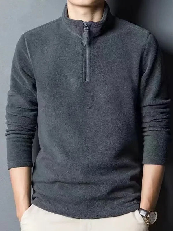 Otoño Invierno nuevas camisas polo cálidas sudadera de lana de cordero para hombres cuello alto media cremallera manga larga moda versátil hombres camisetas Tops