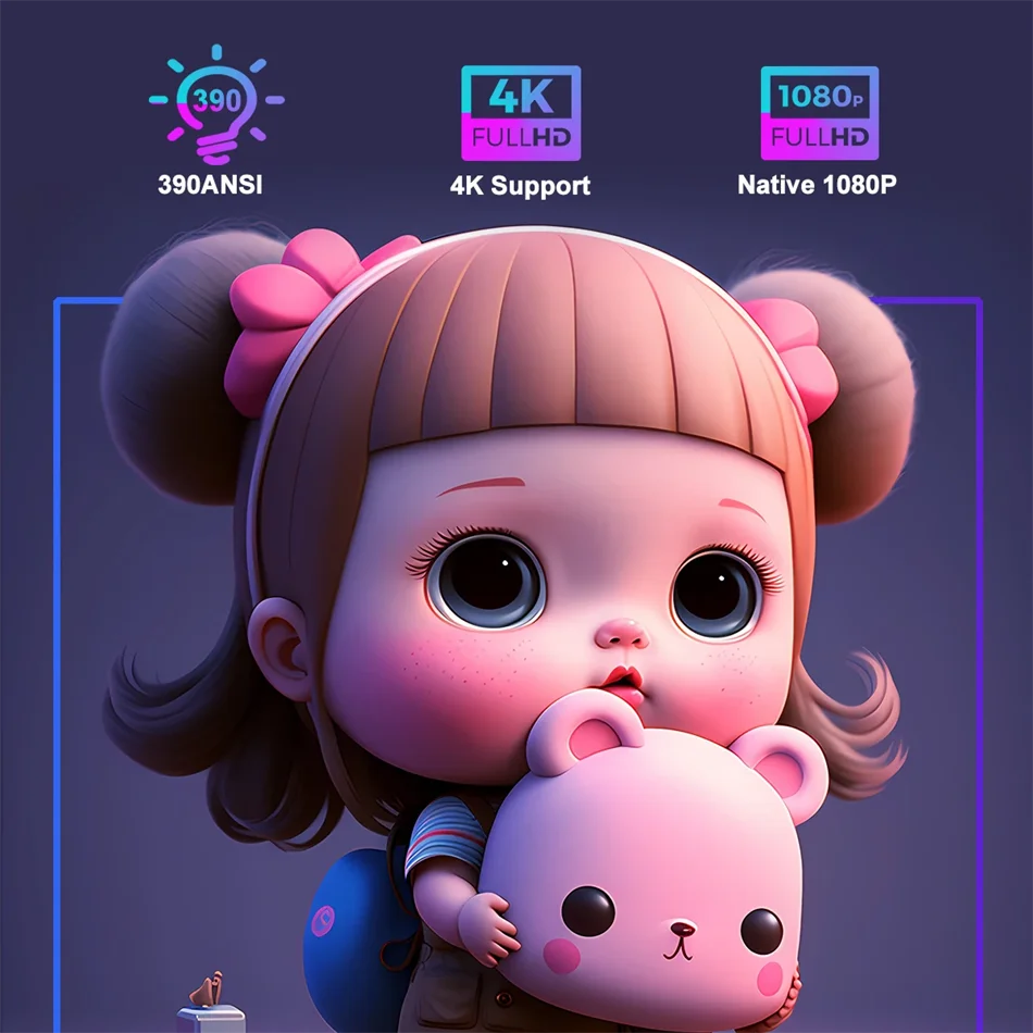2025 4K Android 11 Proyector Nativo 1080P 390ANSI HY320 Dual Wifi6 BT5.0 1920*1080P Cine Proyector portátil actualizado HY300