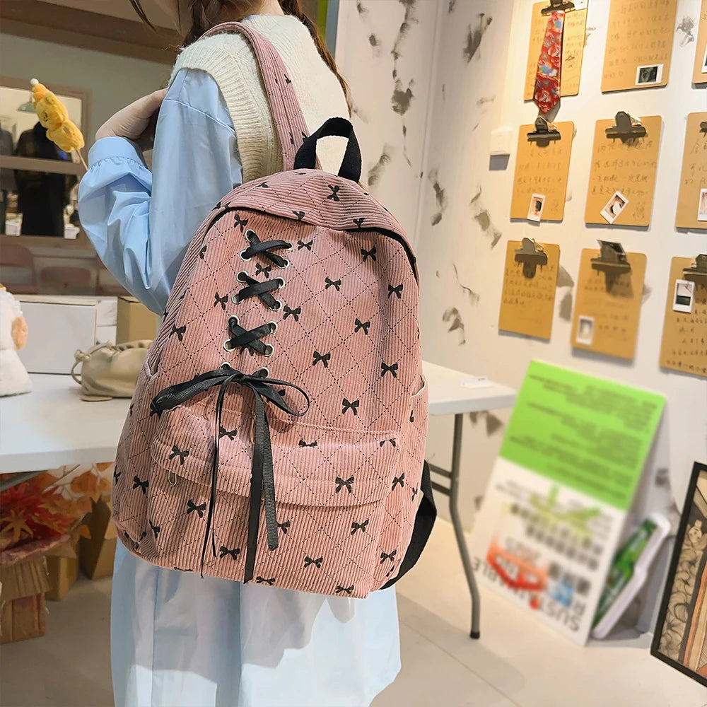 Mochila de Pana para Mujer, Gran Capacidad Estilo Universitario para Viajes