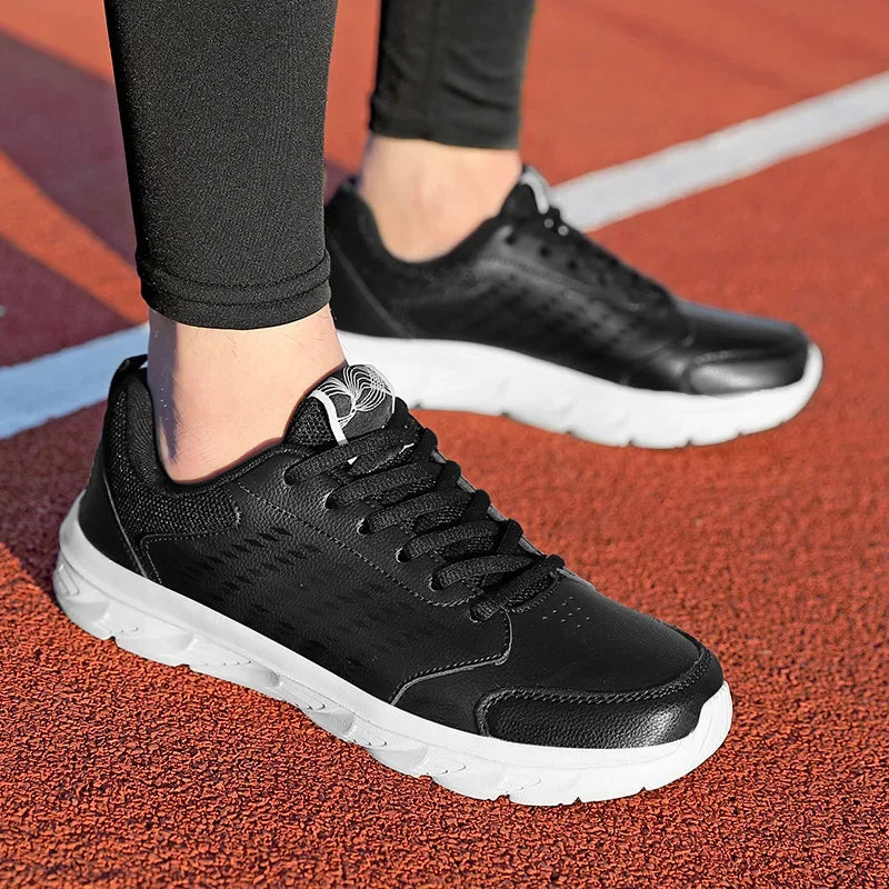 YRZL zapatos deportivos de cuero Artificial negro para hombres, zapatos casuales de alta calidad, impermeables, antideslizantes, cómodos para exteriores