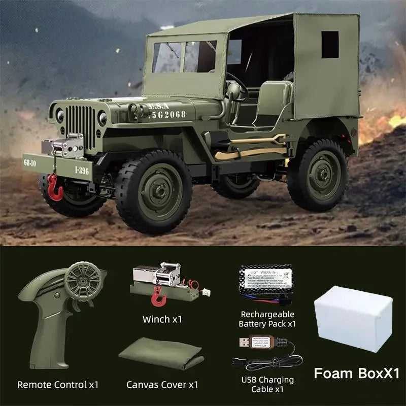 Coche RC JJRC C8815, Jeep Willys 1941, 2.4g 4WD RTR, Crawler, Camioneta Militar Todoterreno, Juguete de Escala, Regalo para Niños