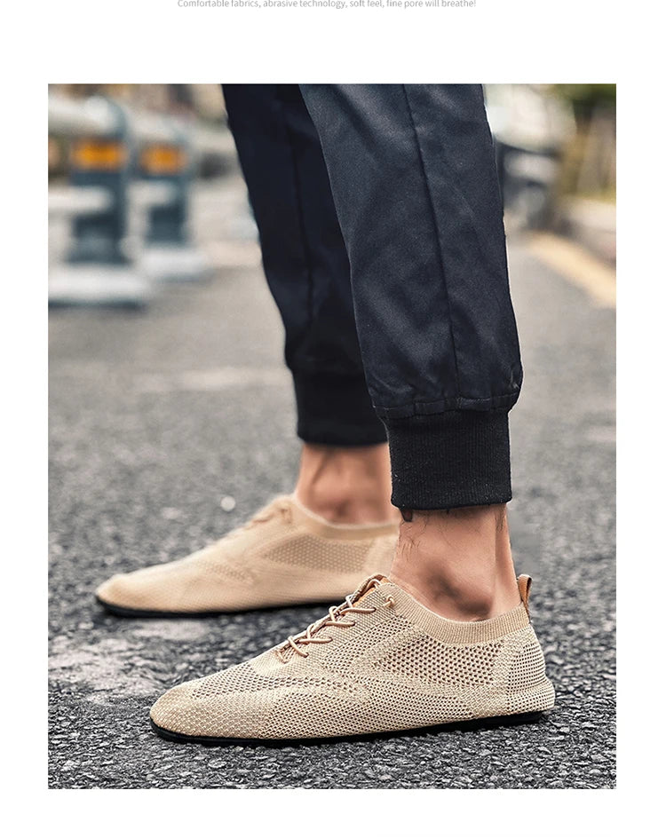 Zapatos informales ligeros sin cuero para hombre, mocasines de malla a la moda para parejas, zapatillas transpirables con cordones para hombre, zapatos planos suaves para Yoga