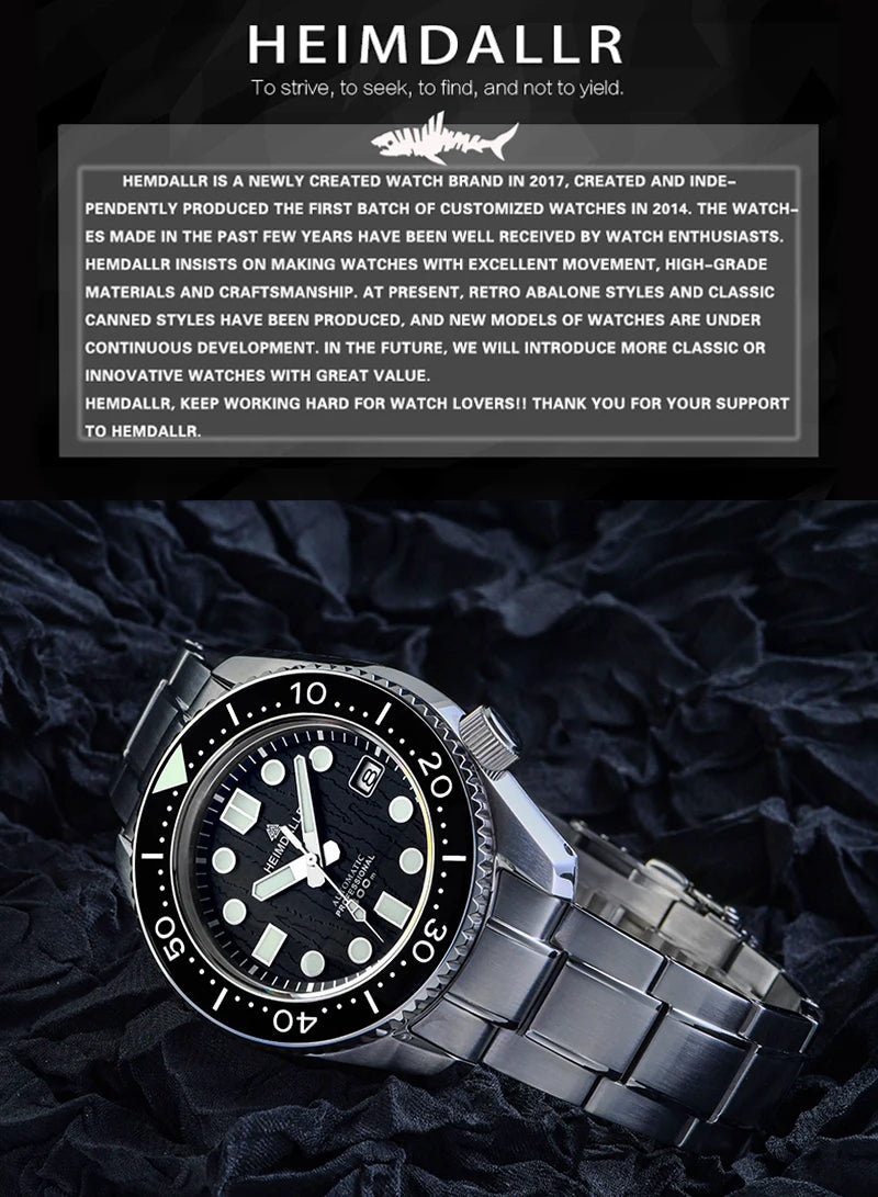 Reloj de Buceo Automático HEIMDALLR MM300, Cristal Zafiro, 300M, Acero Inoxidable