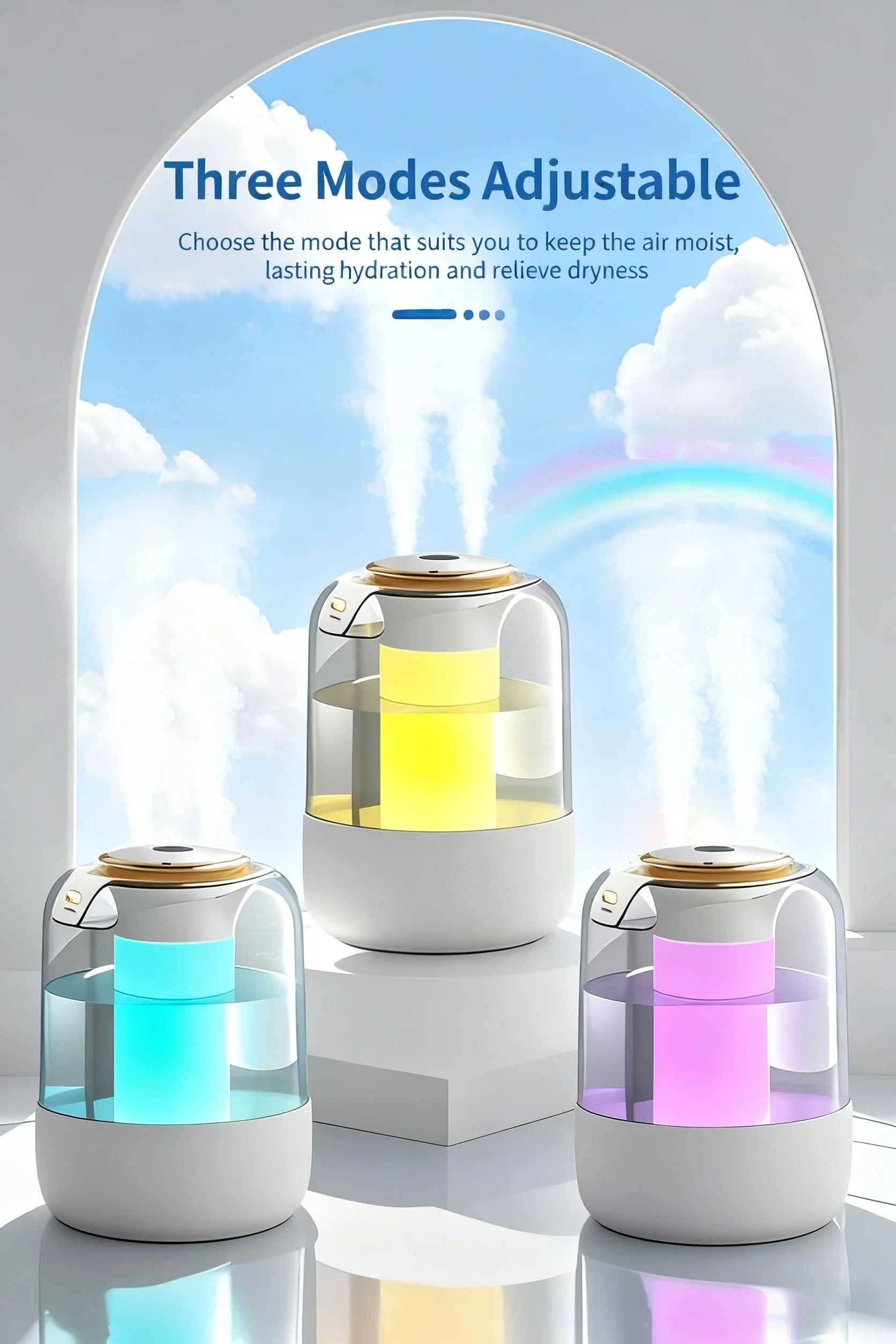 Humidificador de doble pulverización, luz ambiental, niebla silenciosa, sensor inteligente para monitoreo en tiempo real y ajuste de humedad