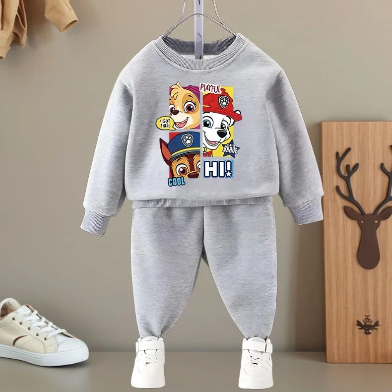 PAW PATROL, sudaderas con capucha y cuello redondo con estampado de dibujos animados para niñas y pantalones largos, conjuntos de dos piezas, sudaderas informales para niños, conjunto de chándal para niños