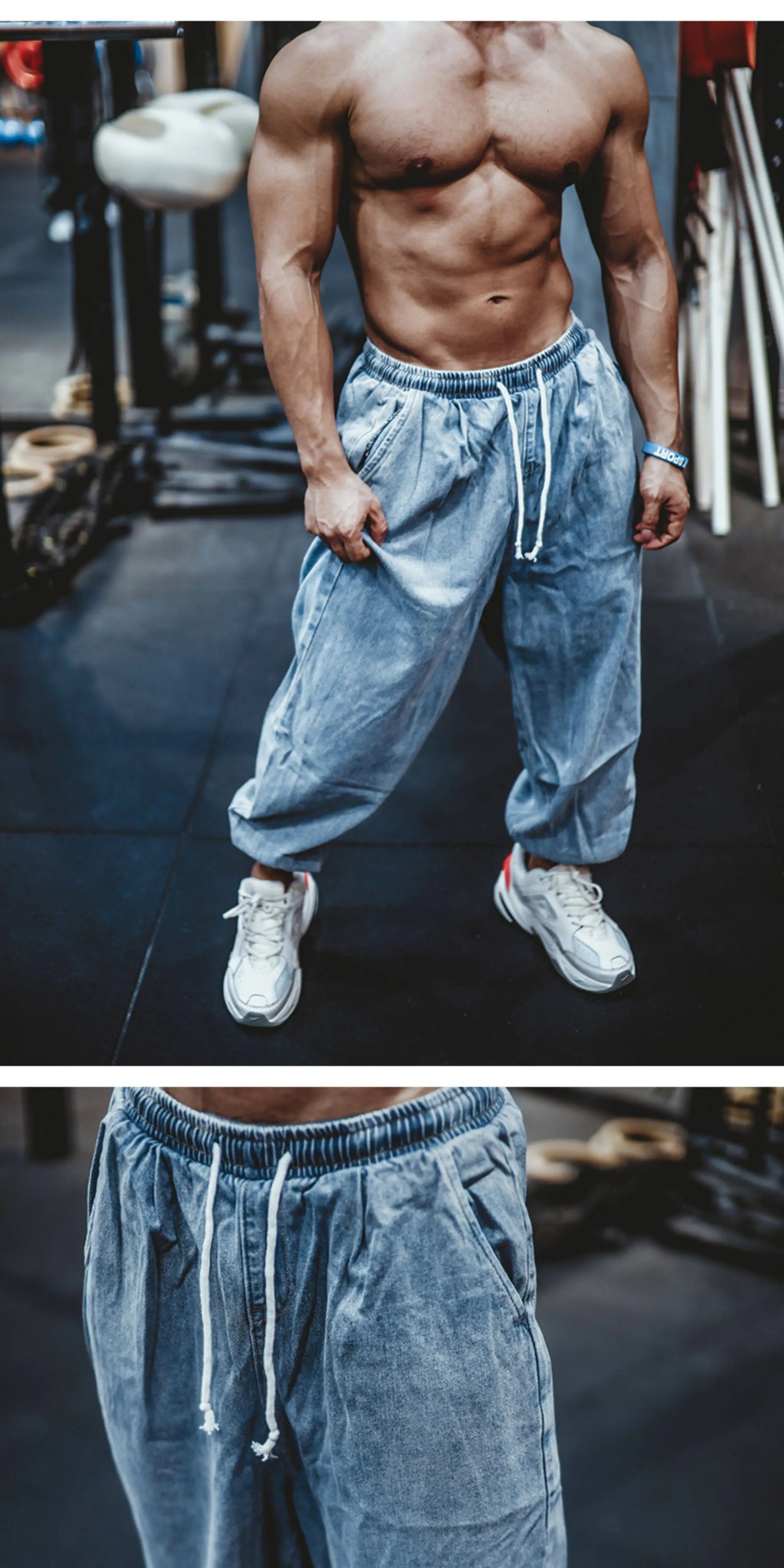 Pantalones Vaqueros Jogger Holgados para Hombre, Negro y Azul, Talla Grande