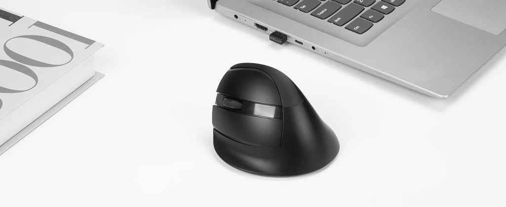 Delux M618ZD Ratón Vertical inalámbrico ergonómico de mano izquierda Bluetooth 2,4 GHz recargable silencioso clic ratones para oficina mano pequeña