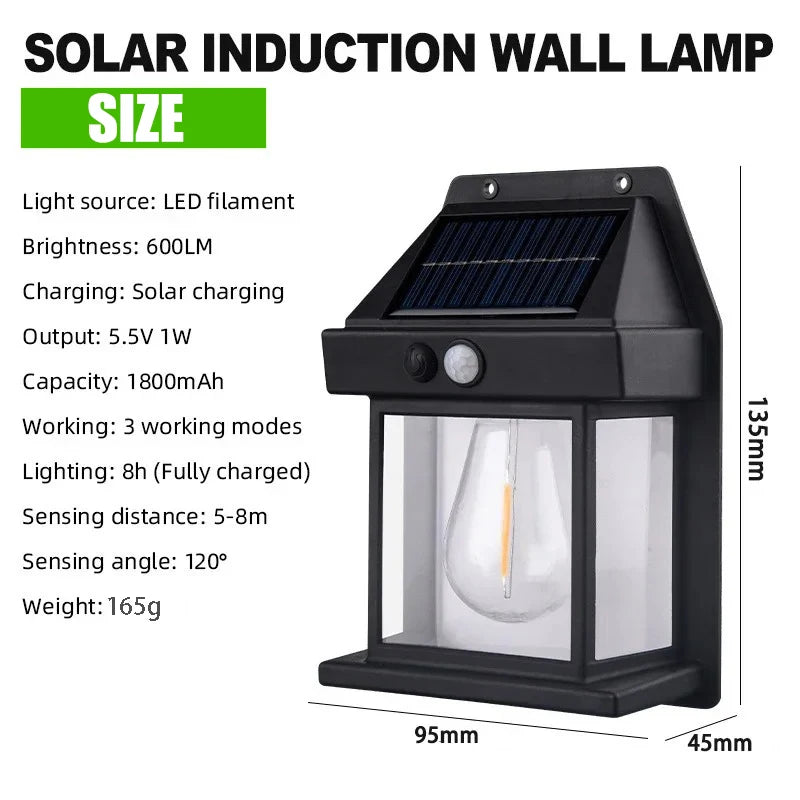 Luz de pared impermeable para exteriores con energía Solar con Sensor de movimiento filamento de tungsteno decoración de jardín lámpara LED 3 modos 1-4 Uds