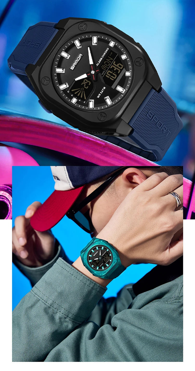 Reloj Digital Deportivo SANDA 6268 para Hombre Impermeable Multifunción