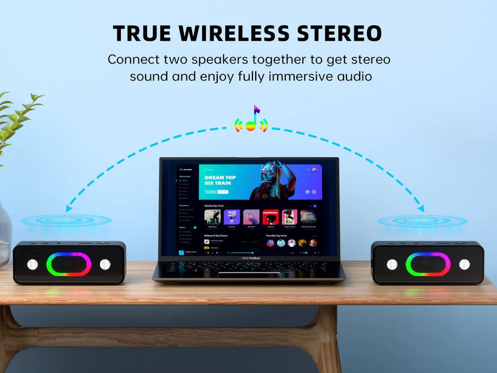 Ortizan S11 Altavoz Bluetooth portátil con luces Altavoces de computadora Bluetooth para escritorio, altavoces para juegos para PC, computadora portátil, tableta