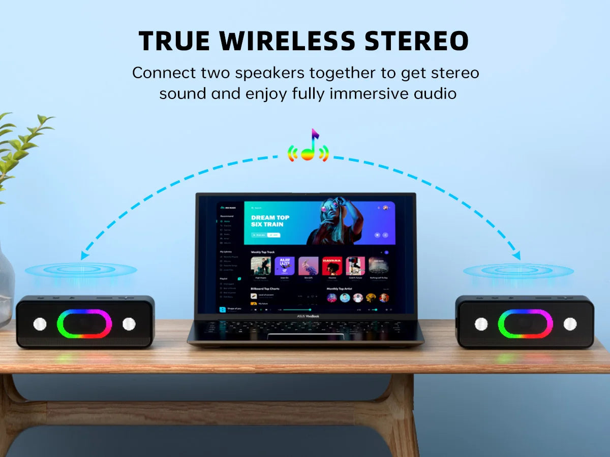 Ortizan S11 Altavoz Bluetooth portátil con luces Altavoces de computadora Bluetooth para escritorio, altavoces para juegos para PC, computadora portátil, tableta