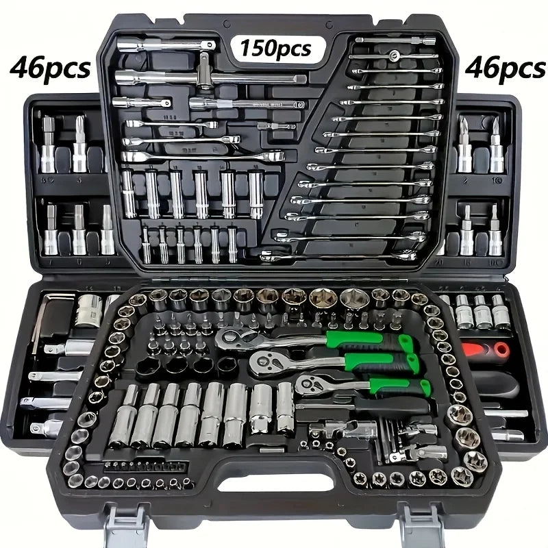 Juego de herramientas de reparación mecánica de automóviles, multifuncional con enchufe, llave y juego de trinquete, reparación de automóviles, kit de herramientas mecánico, 150/46 Uds.