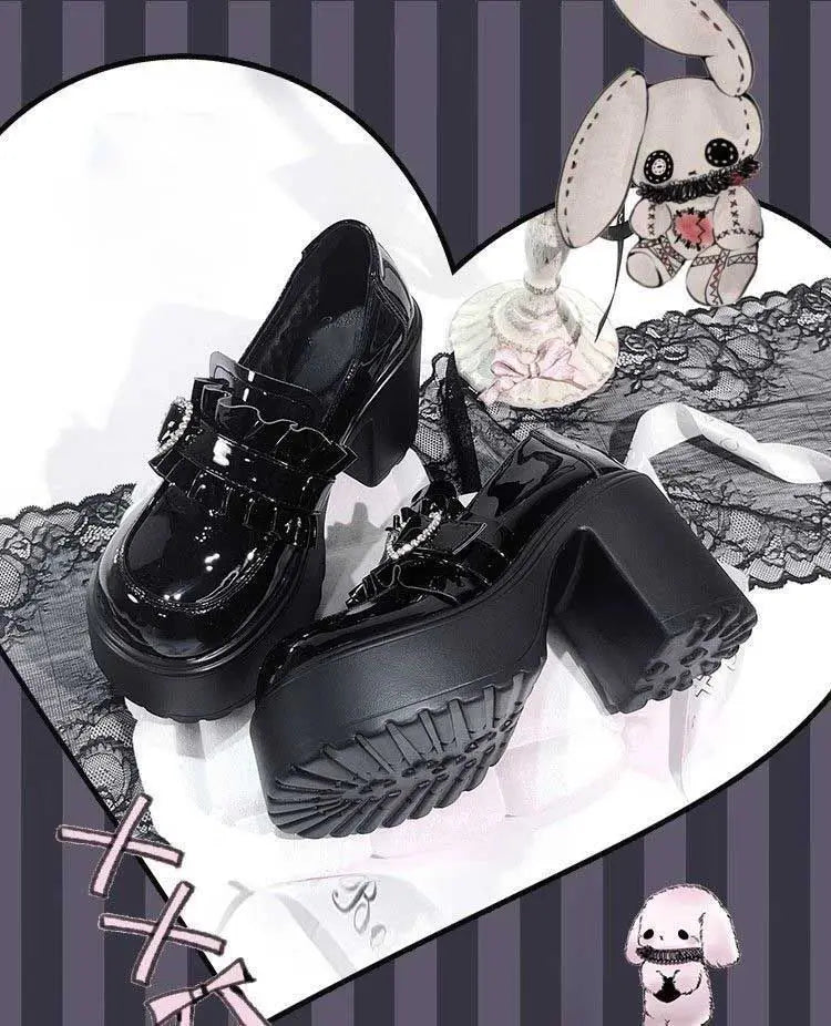 Zapatos Mary Jane Lolita de Plataforma con Hebilla Corazón para Mujer