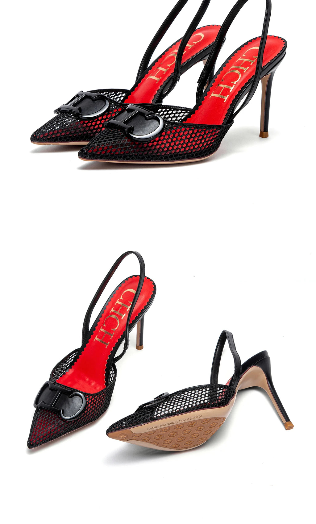 Stilettos de Tacón Alto con Malla para Mujer - Correa en T