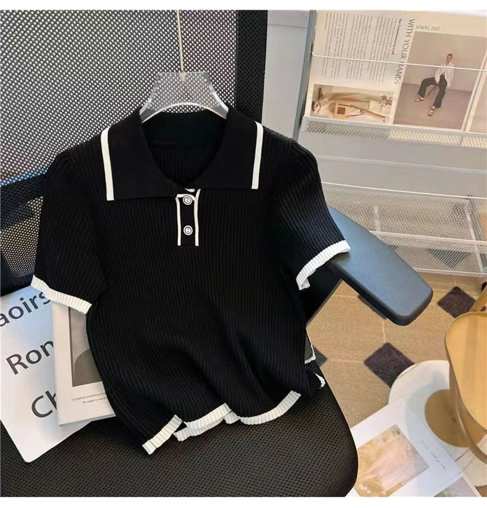 Camiseta de Punto Seda Helada para Mujer, Manga Corta