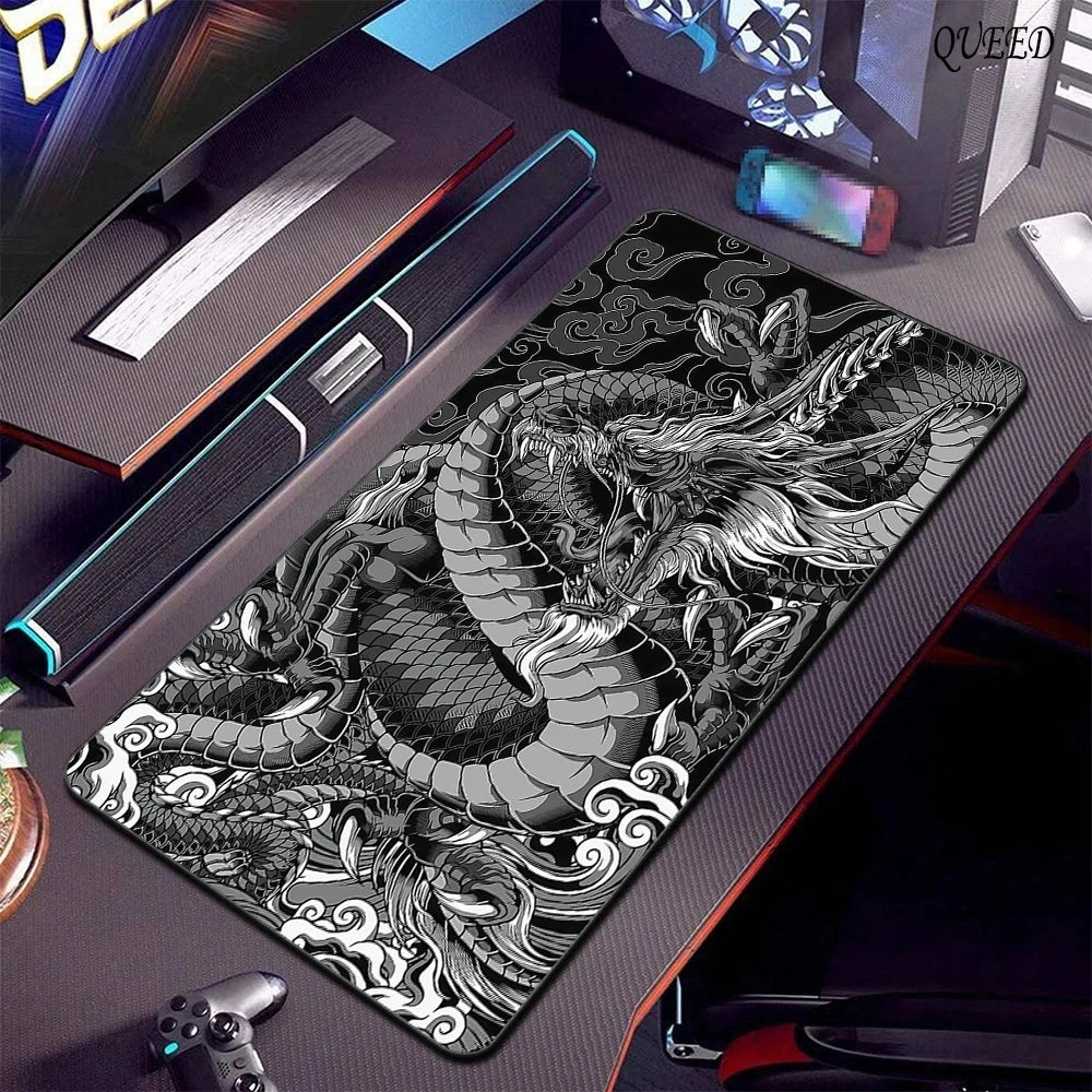 Alfombrilla grande para ratón de dragón blanco y negro, alfombrilla para ratón para juegos, Base de goma grande, alfombrilla para ratón, alfombrilla para escritorio púrpura, alfombrillas para ratón 400x900