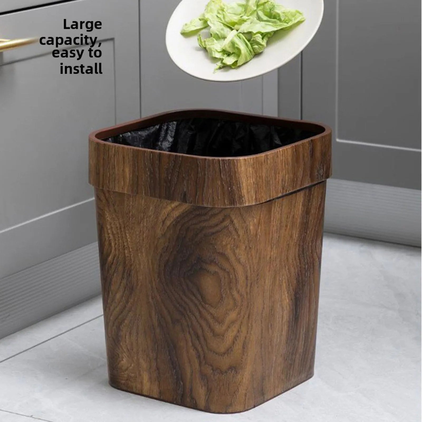 Bote de basura de grano de madera de imitación, contenedor de basura creativo para alimentos, basura para sala de estar, dormitorio, baño, cocina