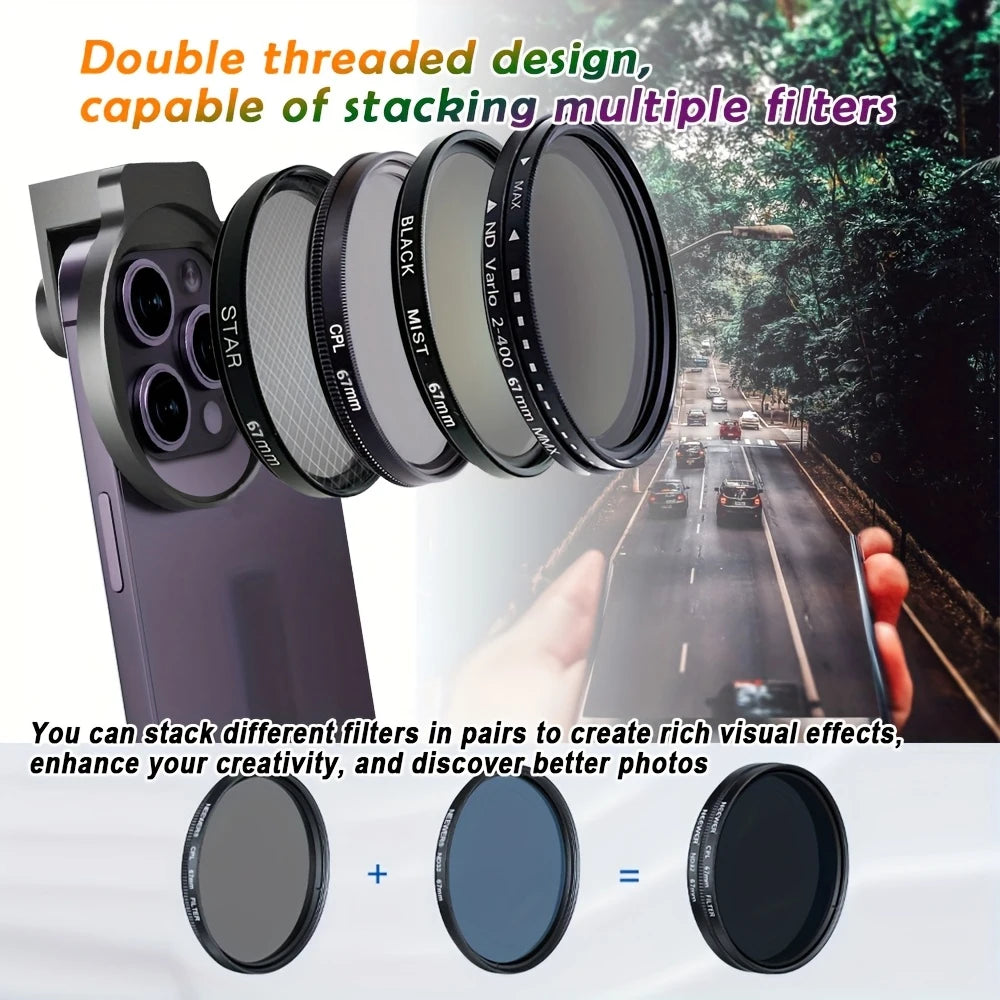 Kit de Lentes y Filtros para Teléfono con Clip Universal 67mm
