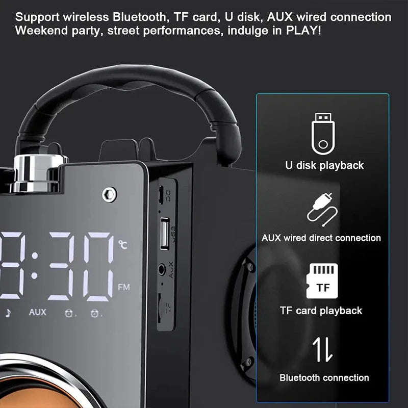 Altavoces Bluetooth inalámbricos de Supergraves de madera, Subwoofer estéreo portátil de alta potencia, Centro de música, soporte TF, Radio FM, HIFI BoomBox