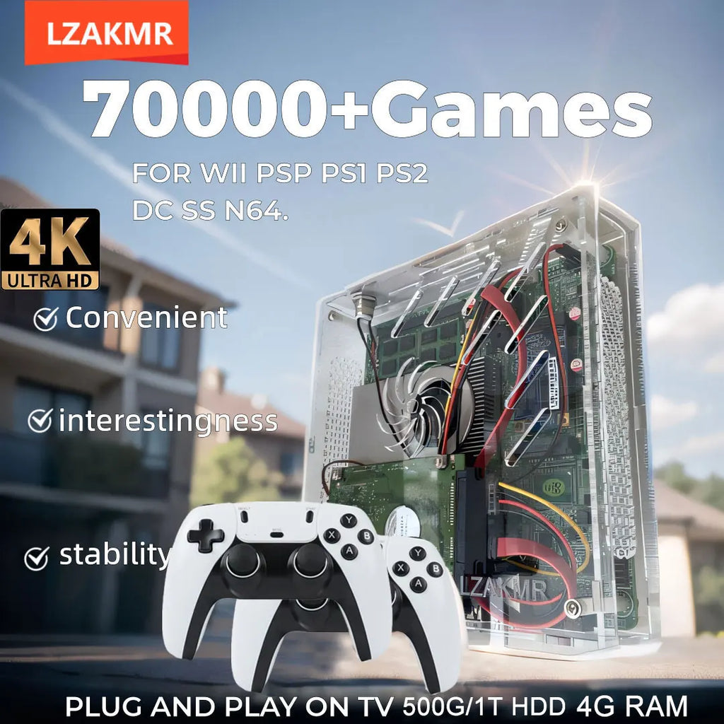 NUEVA Super Consola U7, Conecta y Juega en el Televisor, Disco Duro de 500 GB, Más de 70 000 Juegos Retro, Windows 11, 4 GB de RAM, 80 Emuladores para Wii, PS2, SS, DC, PSP, GAMECUBE