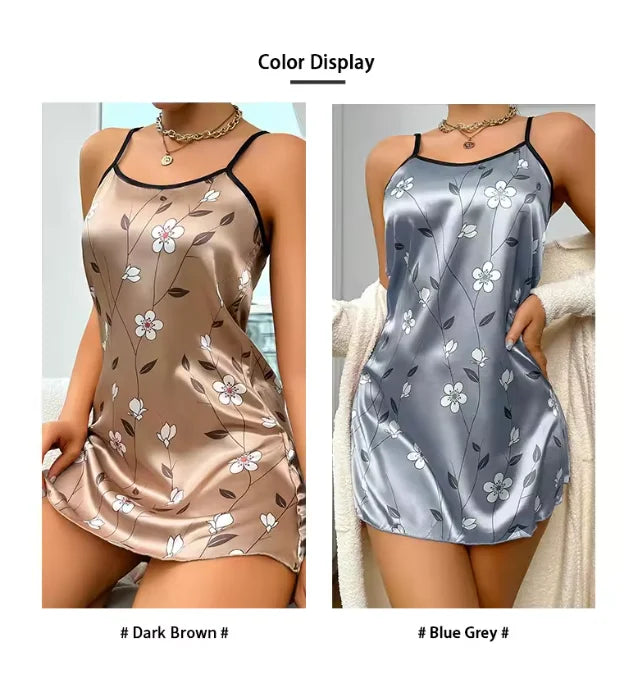 Ropa de dormir para mujer, camisón de satén con estampado Floral de verano, vestido de noche informal sin mangas con espalda descubierta, camisón Sexy, ropa para el hogar