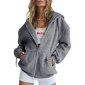 Sudadera gris con cremallera para mujer, chaqueta de otoño e invierno, ropa con capucha, sudaderas con bolsillos diarios, sudaderas con capucha lisas y versátiles de manga larga para mujer