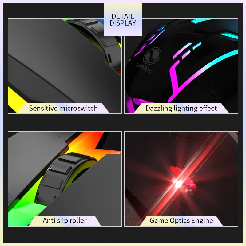 Limei S1 E deportes LED luminoso retroiluminado ratón con cable USB con cable para ordenador portátil de escritorio silencioso ratón para juegos de ordenador de oficina
