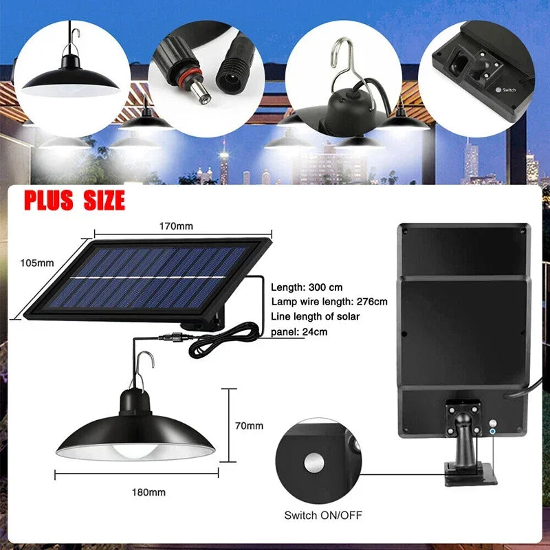 Lámpara colgante Solar de 2/1 cabezal, lámpara remota para exteriores, lámpara de jardín de energía impermeable, cobertizo de jardín interior, LED de Granero con control remoto