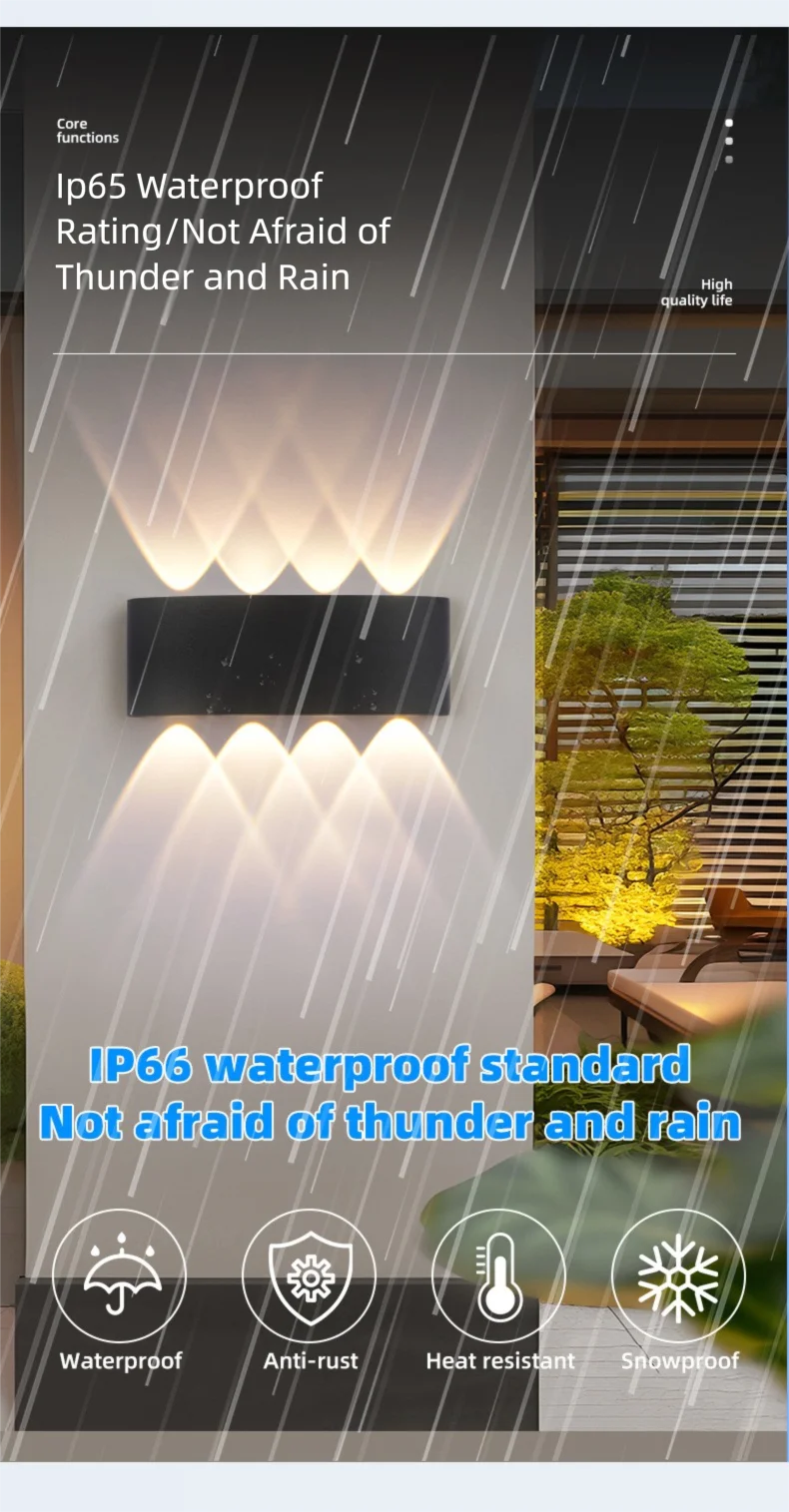 Lámpara de Pared LED Exterior IP65 Impermeable Moderna para Hogar