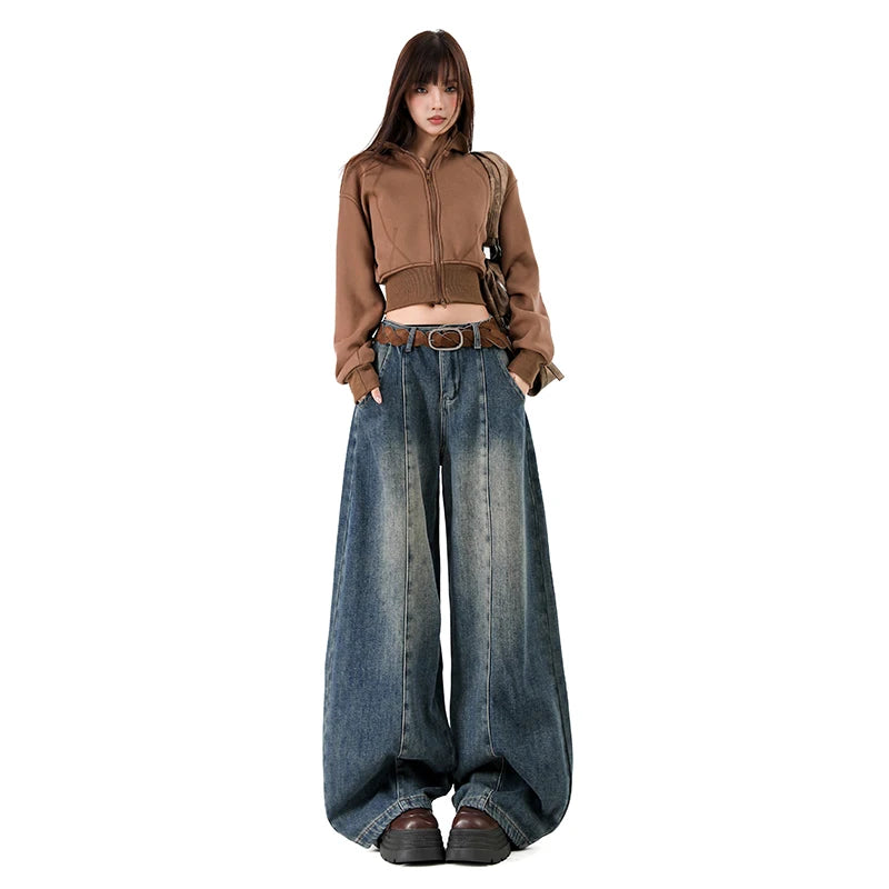 Pantalones Vaqueros Holgados Retro para Mujer, Corte Recto con Forro de Felpa