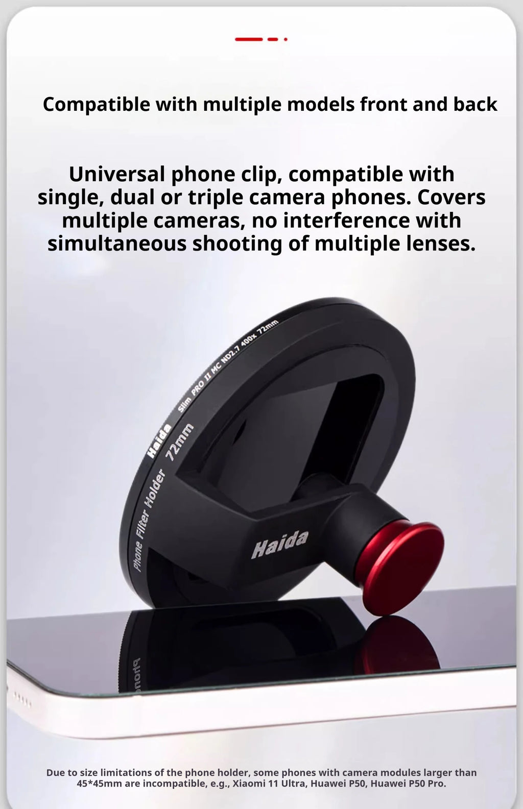 Soporte Universal Clip para Filtros de Teléfono Compatible con 72 mm