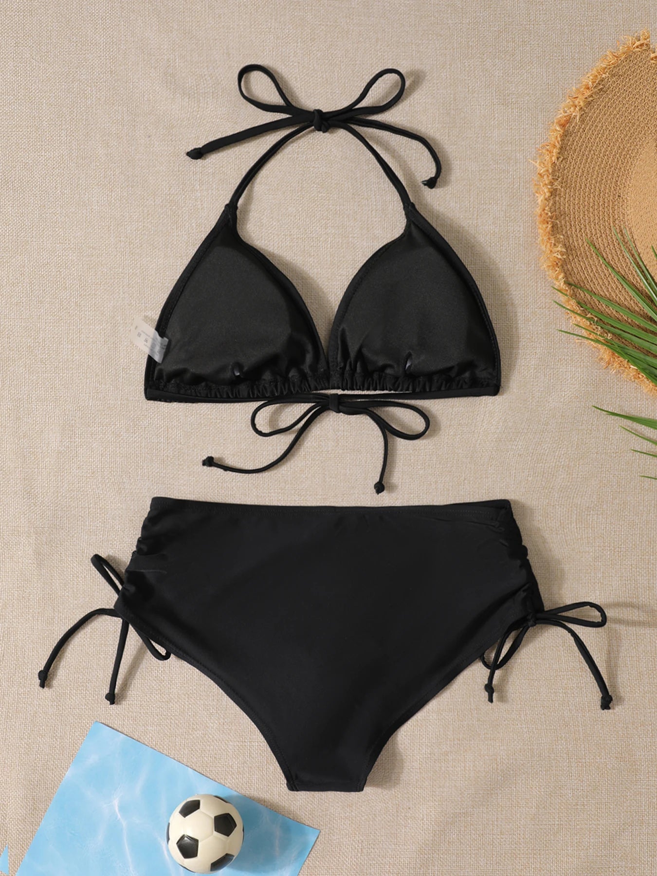 Traje de Baño Bikini Triangular Negro Sexy de Dos Piezas para Mujer, Ropa de Playa de Moda para Verano