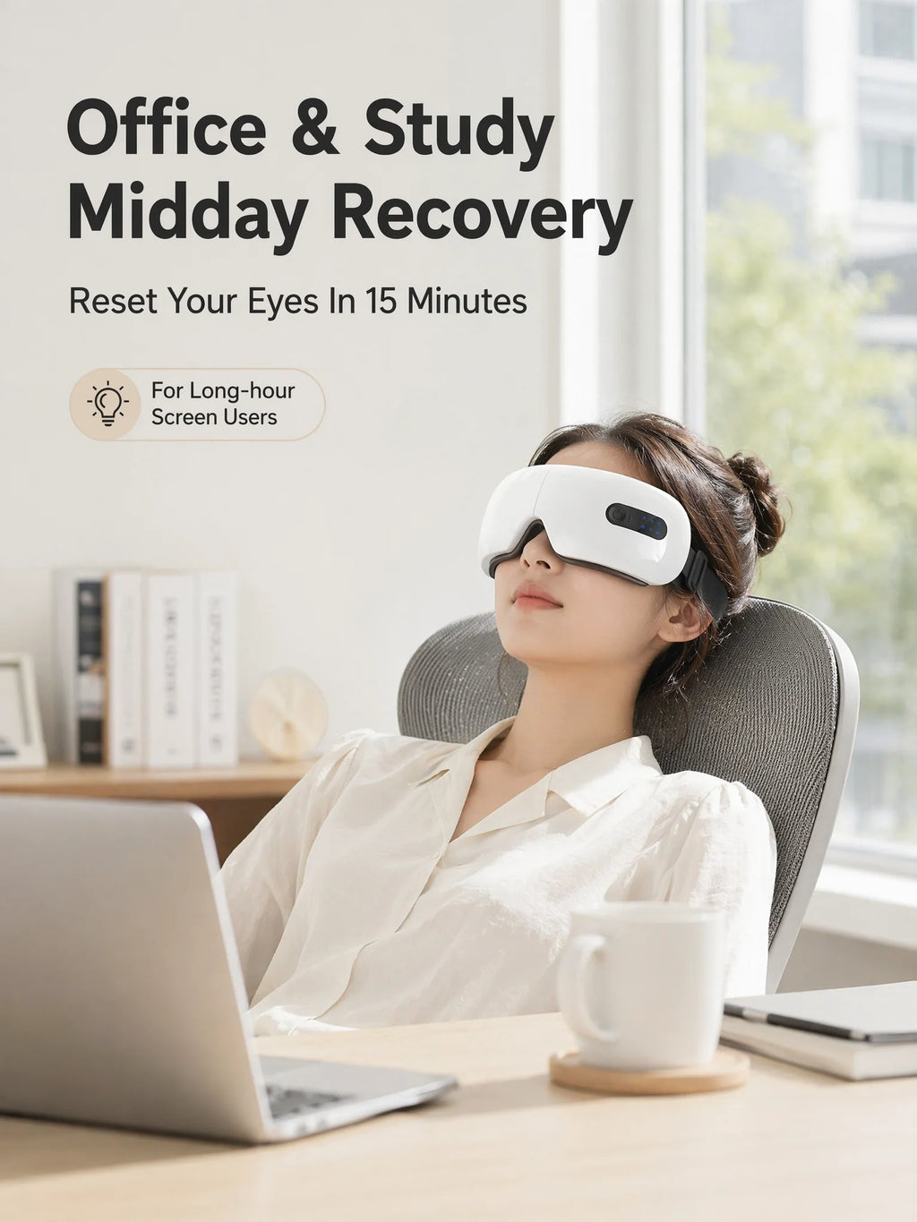 Masajeador de Ojos Inalámbrico con Compresas Calientes y Bluetooth