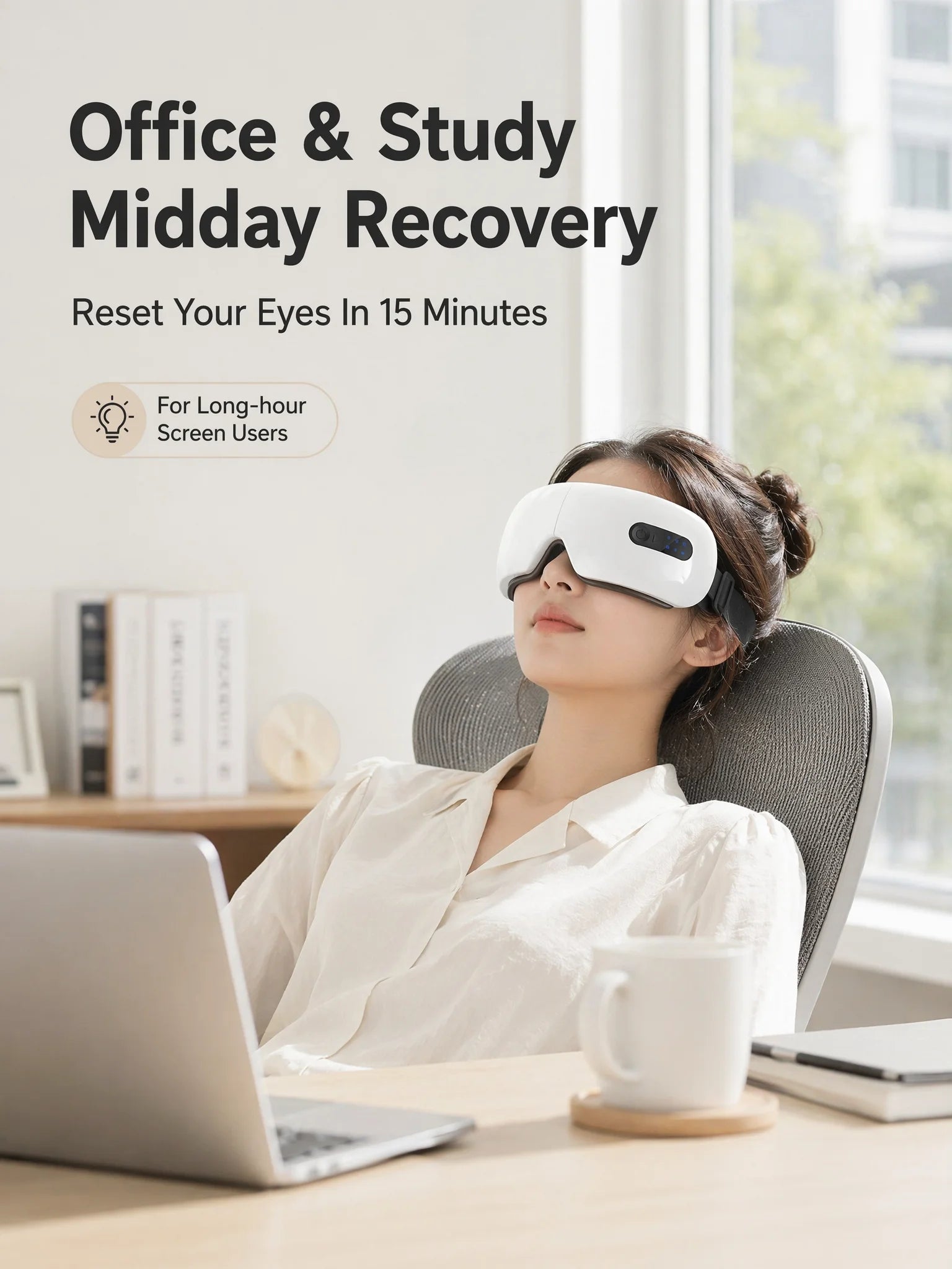 Masajeador de Ojos Inalámbrico con Compresas Calientes y Bluetooth