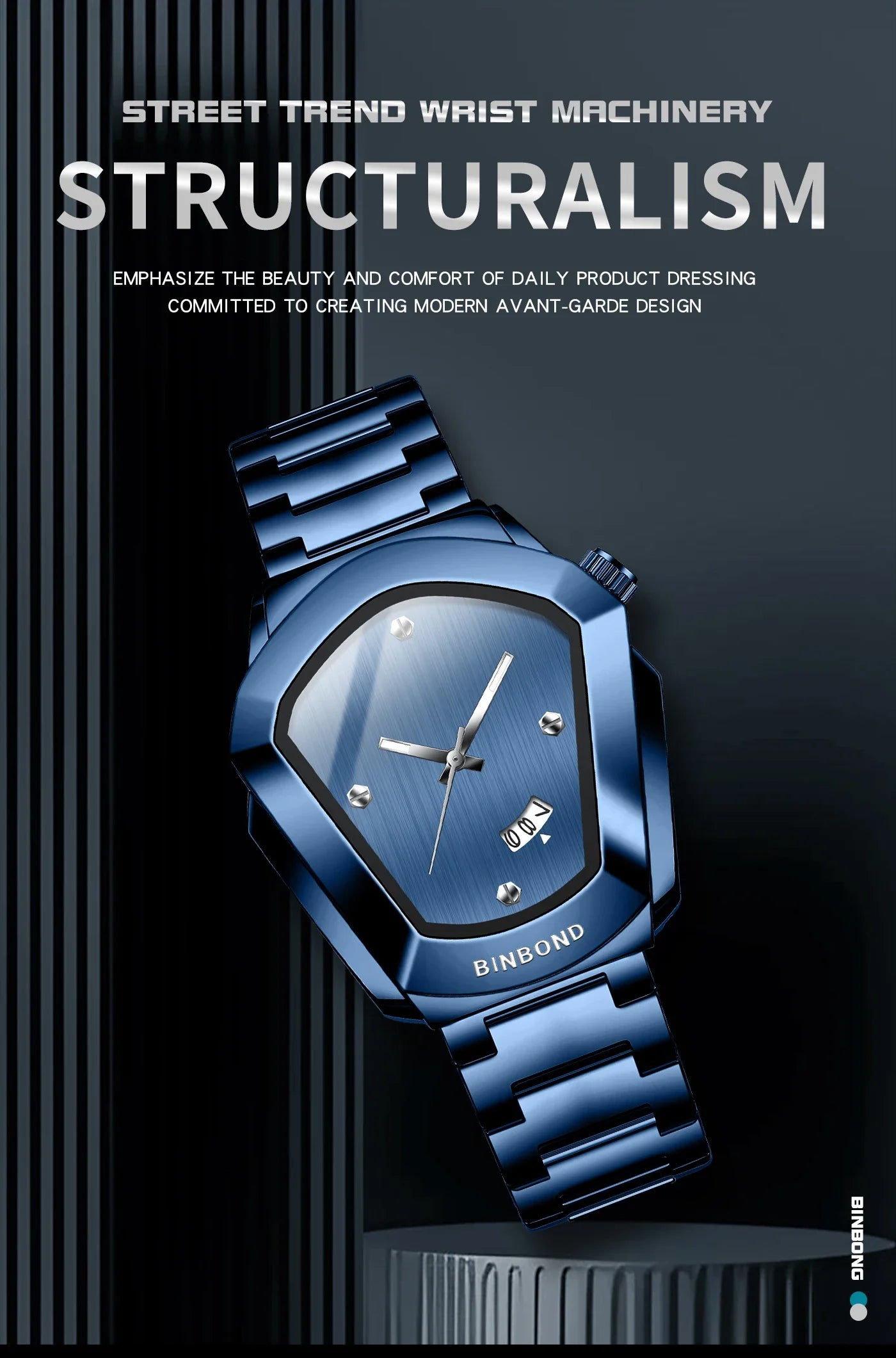 Reloj de Cuarzo BINBOND para Hombre, Lujo, Acero Inoxidable, Calendario