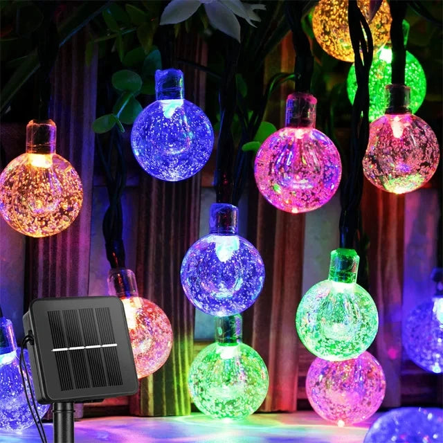 Guirnalda Solar LED para Jardín con Bolas de Cristal 10M