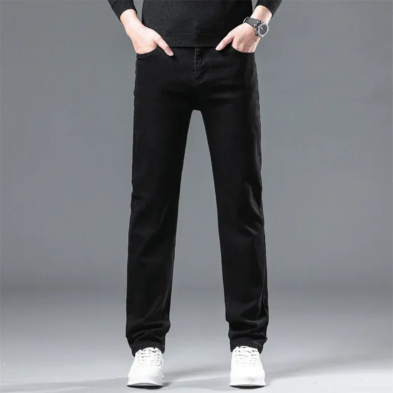 Pantalones Vaqueros Negros Elásticos de Terciopelo para Hombre, Talla Grande
