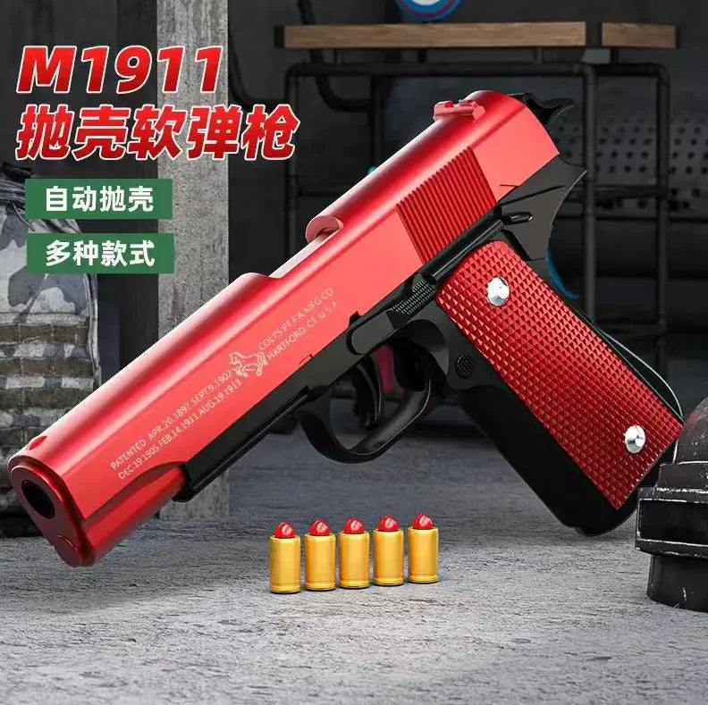 Pistola de juguete M1911 con balas de espuma, expulsión de casquillos, lanzador de dardos de espuma, arma de airsoft manual con silenciador para niños y adultos