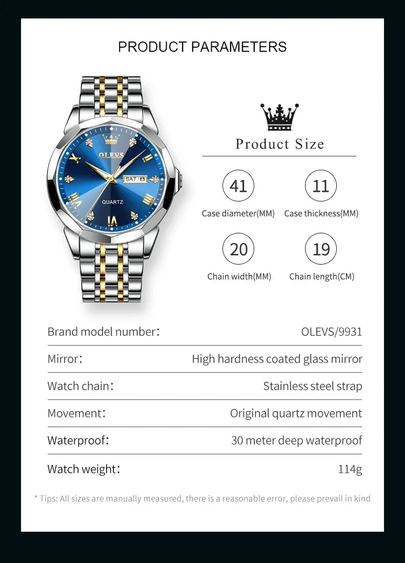 Reloj de Cuarzo OLEVS para Hombre con Acero Inox y Doble Calendario