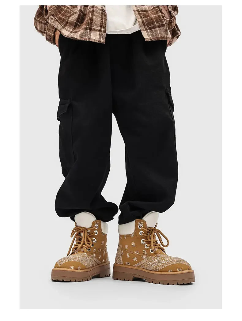 Botines casuales para hombre con estampado paisley y suela gruesa antideslizante